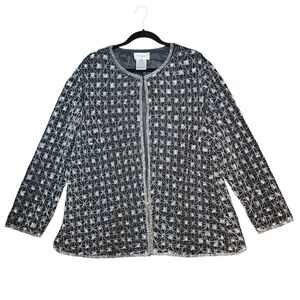 Adrianna Papell Boutique Beaded Sequin Evening Silk Jacket Black Silver Formal 3